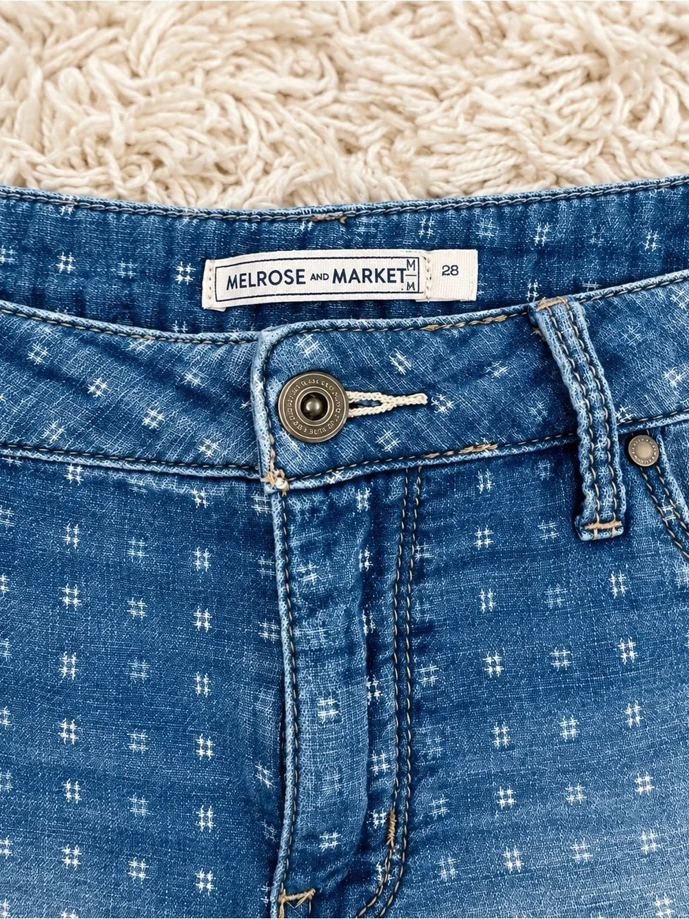 Melrose and Market Blue Denim Polka-Dot Roll Cuff Shorts